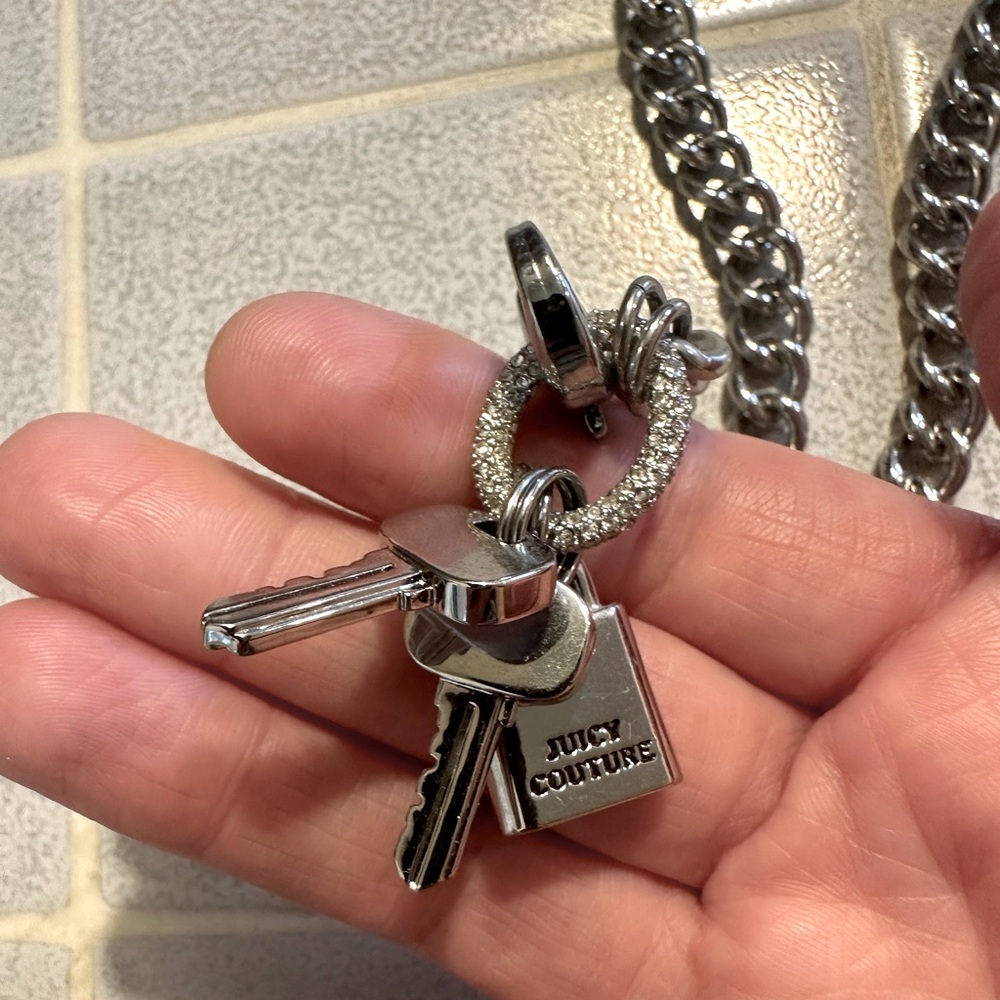 Juicy Couture silver chain necklace with keys/locket charm